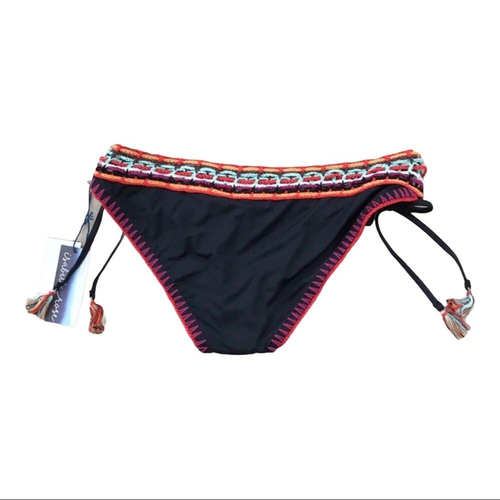 Isabella Rose NWT Swim Bikini Bottom Black Bohemian Bali Loop Tie Side - Picture 5 of 8